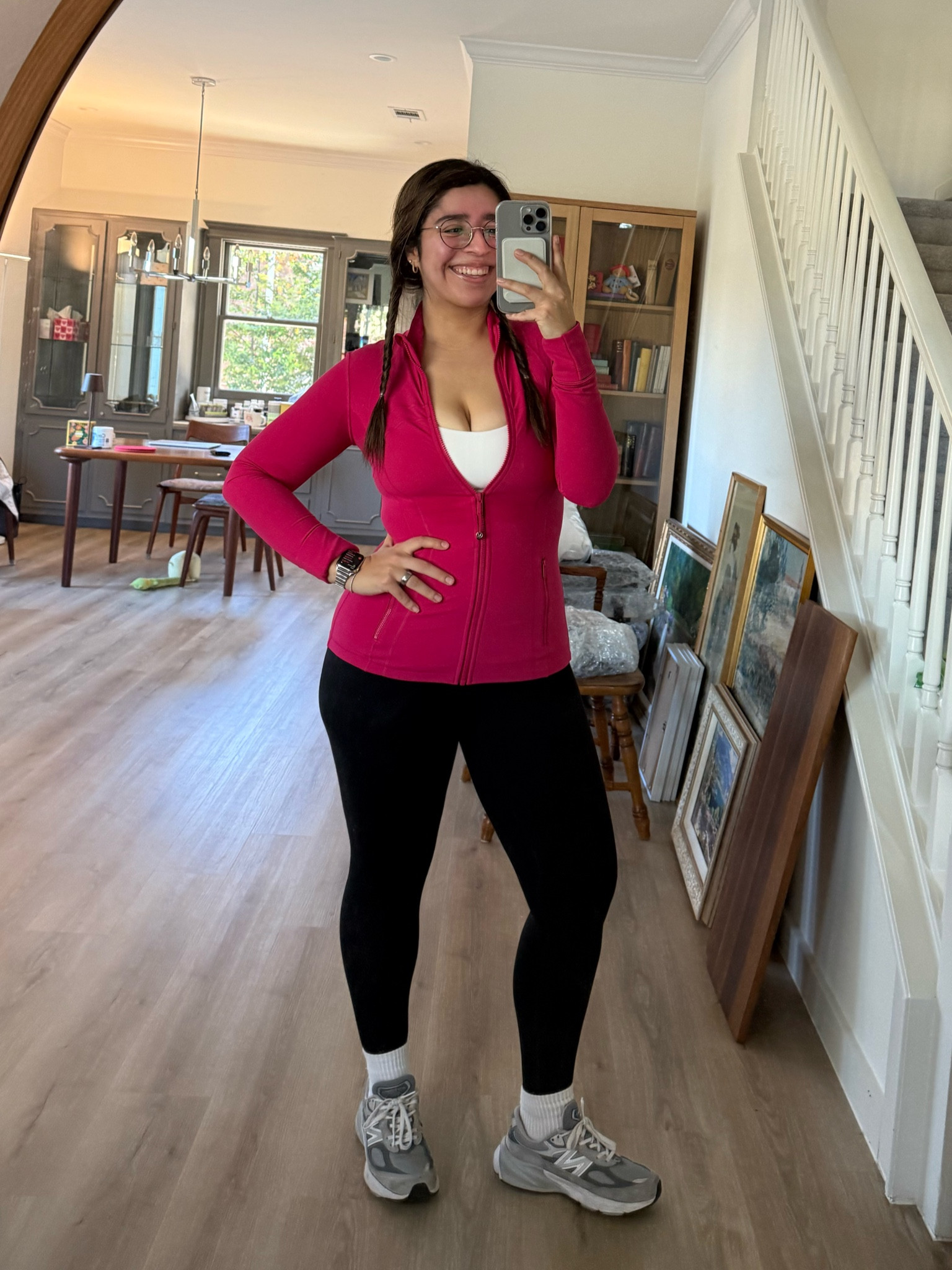 Size 8 in the bra, size 6 in the jacket, size medium in the leggings

#LTKMidsize #LTKActive #LTKSeasonal