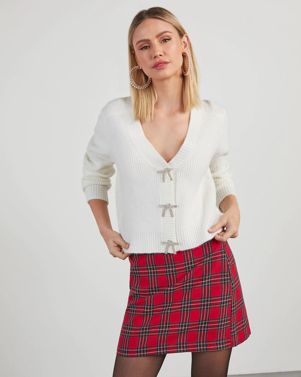 Petite Treasure Embellished Bow Button Front Cardigan | VICI