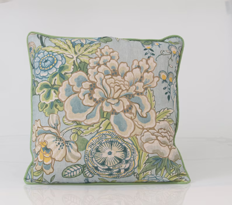 Thibaut Peony Garden Pillow Cover in Spa Blue, Chinoiserie Pillow Cover, Blue Accent Pillow Cover... | Etsy (US)