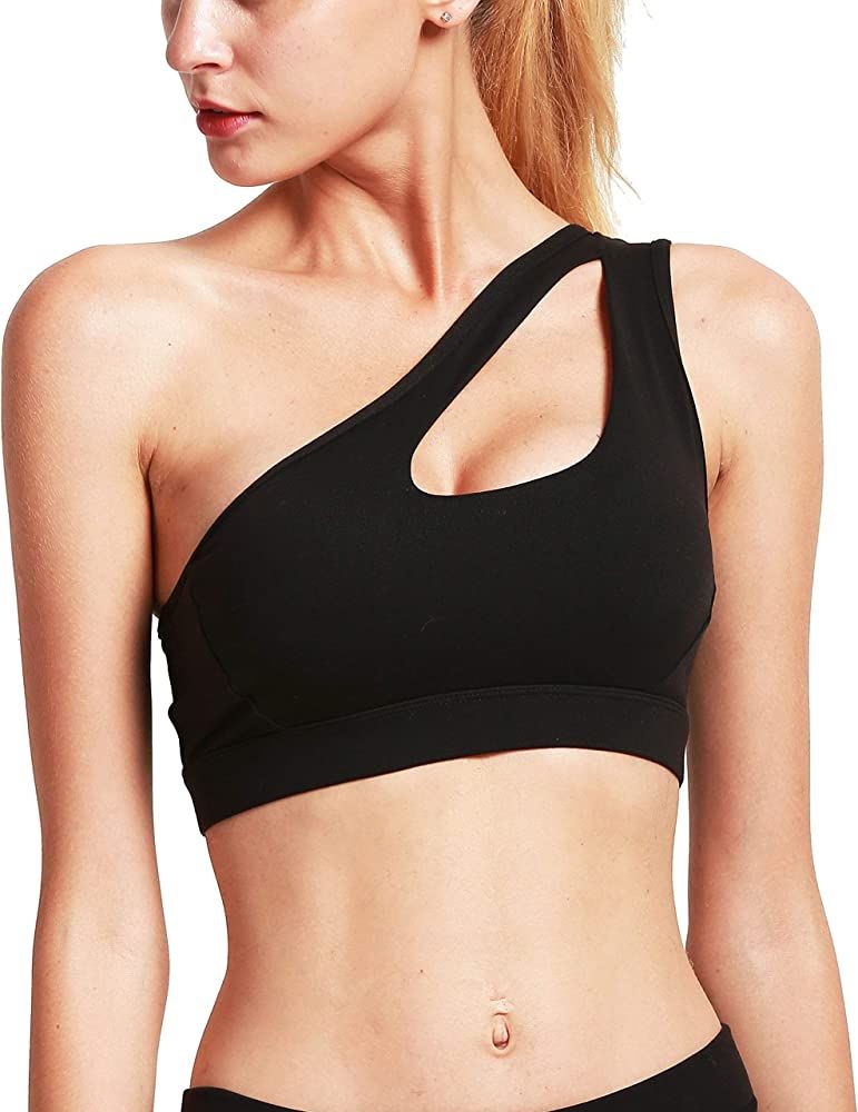 RUNNING GIRL Sports Bra， Medium Support Workout Sexy Cute One Shoulder Sports Bra with Padding | Amazon (US)