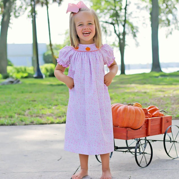 Light Pink Floral Pumpkin Bishop Dress | Classic Whimsy
