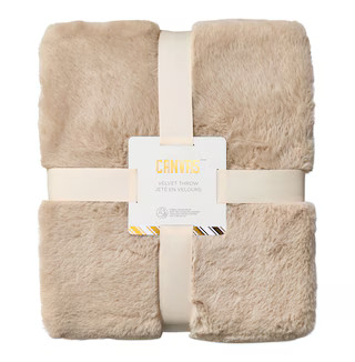 CANVAS Holiday Homecoming Collection Faux Fur with Pompom Throw Blanket, Beige, 50x60-in | Canadian Tire
