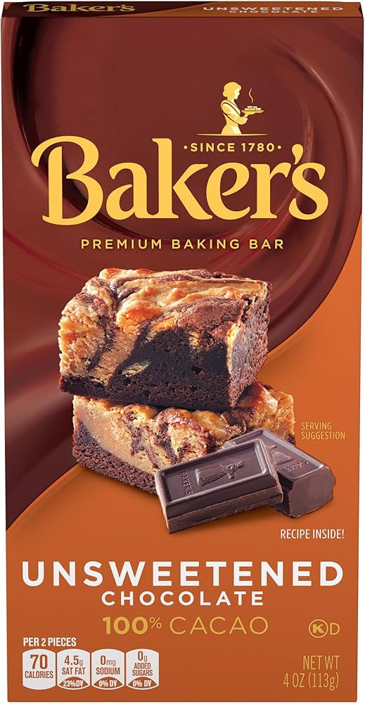 Baker's Unsweetened Chocolate Premium Baking Bar with 100 % Cacao (4 oz Box) | Amazon (US)
