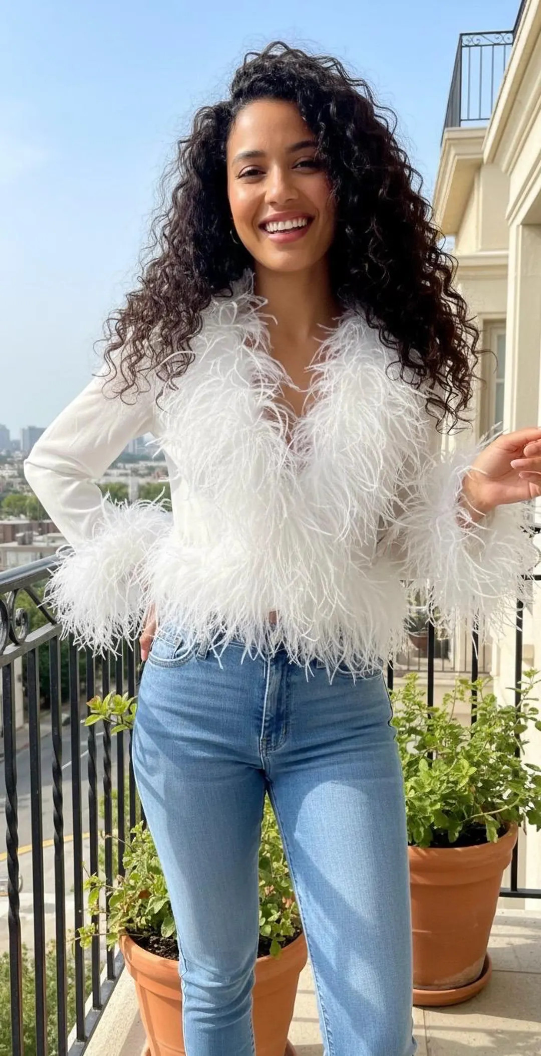 White Sheer Long Sleeve Bolero with Ostrich Feather Trim on Collar and Sleeves - 2-3 Week Product... | Etsy (US)