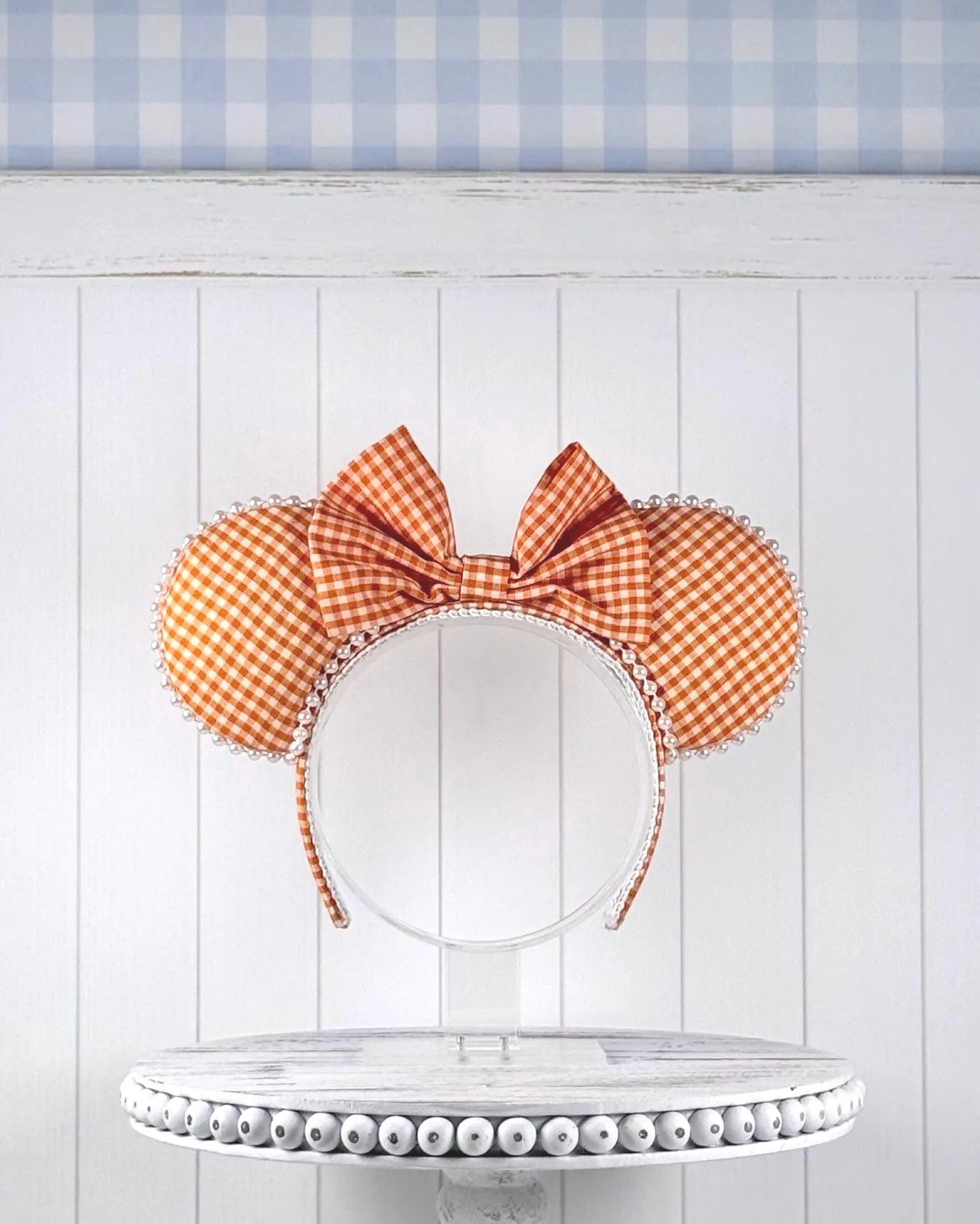 Orange Gingham Mouse Ears, Pumpkin Mouse Ears, Halloween Mouse Ears, Fall Gingham Ears, Orange Ha... | Etsy (Global)