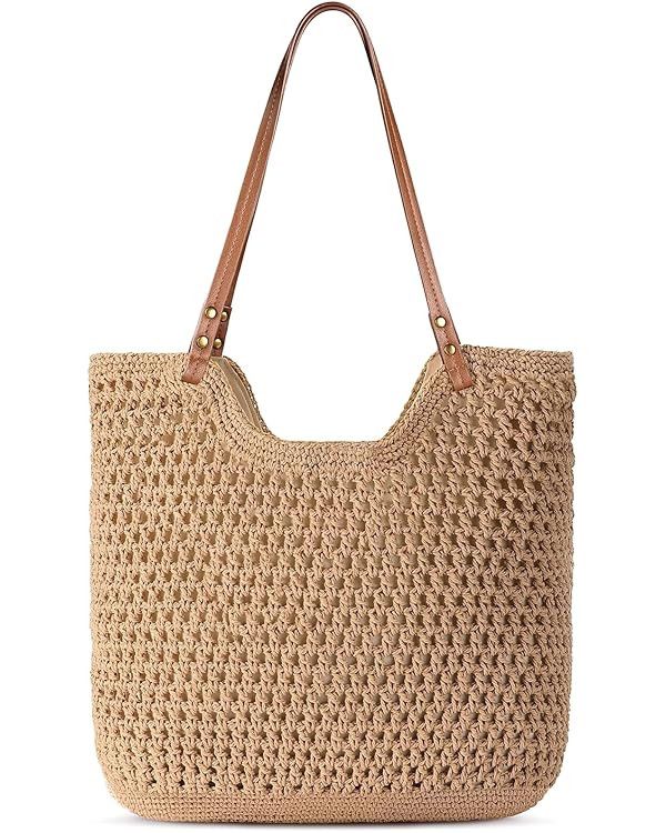 Pleneal Crochet Beach Bag, Summer Woven Tote Bag with Lining, Soft Purse Shoulder Bags for Vacati... | Amazon (US)