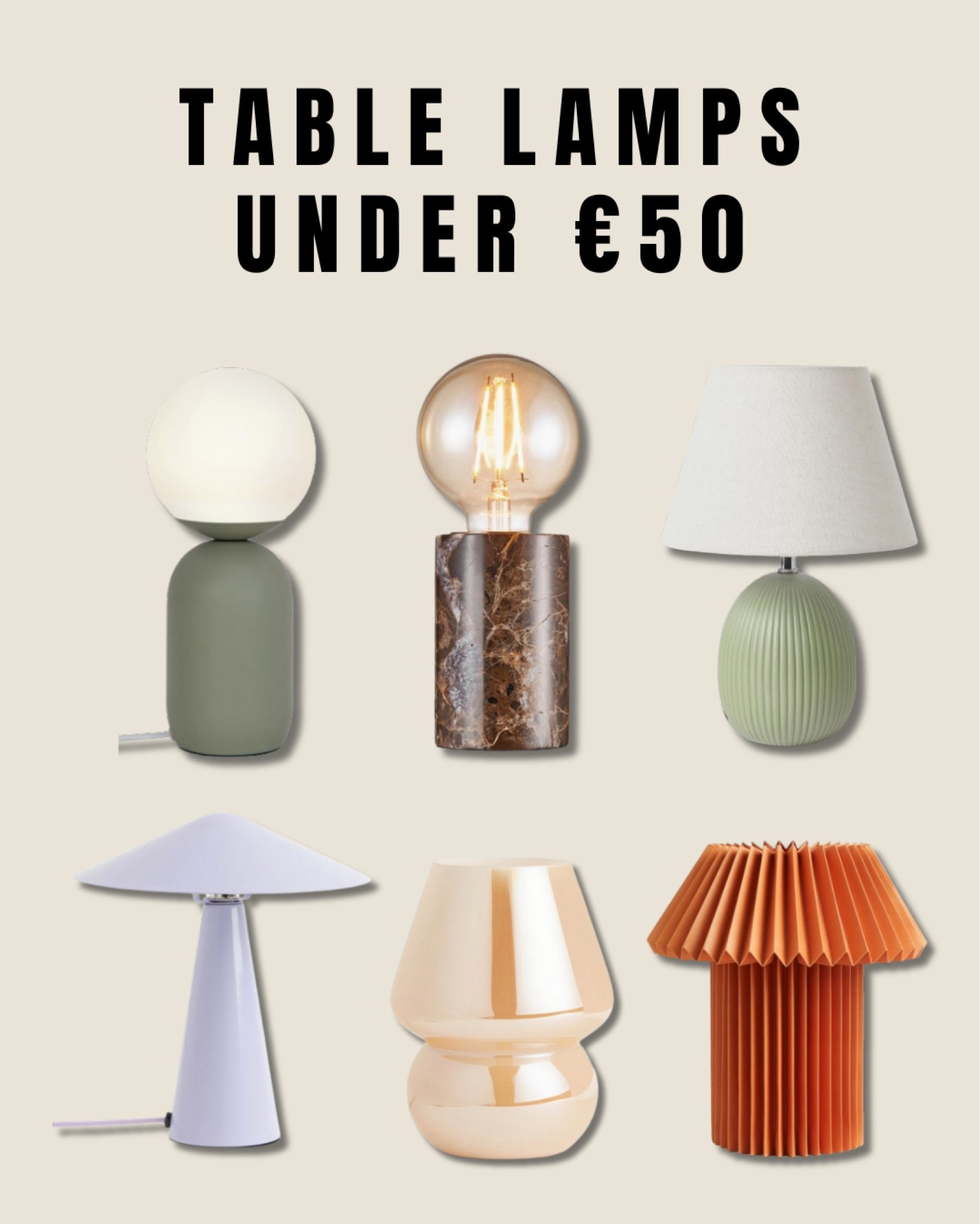 Table lamps under €50 

home inspo, interior decor, WestWing, H&M Home, metal table lamp, glass lamp, paper lamp, purple lamp, orange lamp, illumination, verlichting, tafellampen, interior finds, Nederland.

#LTKfindsunder50 #LTKhome #LTKeurope