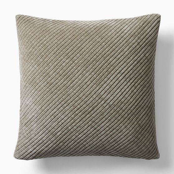 Corded Bias Velvet Pillow Cover + Feather Down Insert, 20x20, Elm | West Elm (US)