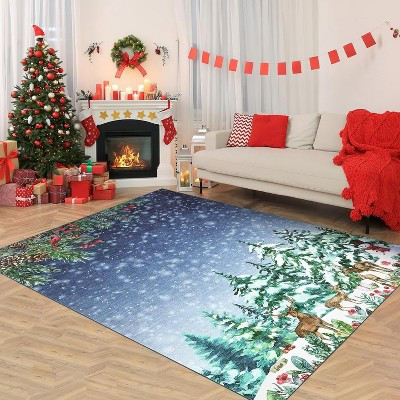 TackView Christmas 8' x 10' Area Rug, Washable Rugs with Non Slip TPR Backing, Snowman & Reindeer Xmas Holiday Carpet, for Living Room, Dining Room | Target