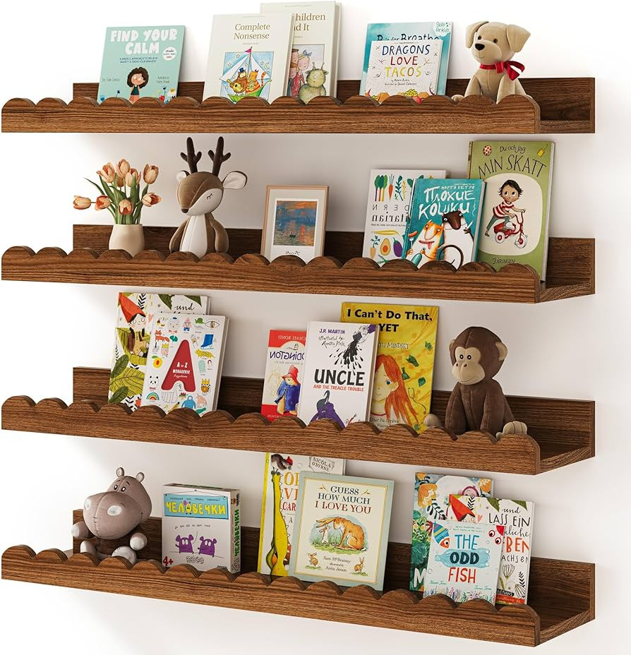 Shario Nursery Book Shelves, 4-Pack White Floating Shelves for Wall Kids, Scalloped Shelves, Wall... | Amazon (US)