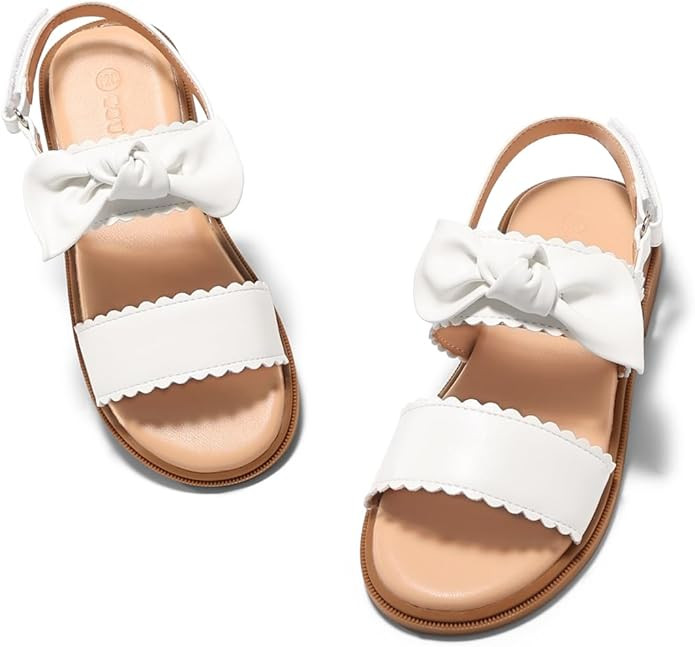Coutgo Girls Sandals Flower Girl Dress Shoes Bow Open Toe Flat Sandals Summer Princess Wedding Sh... | Amazon (US)