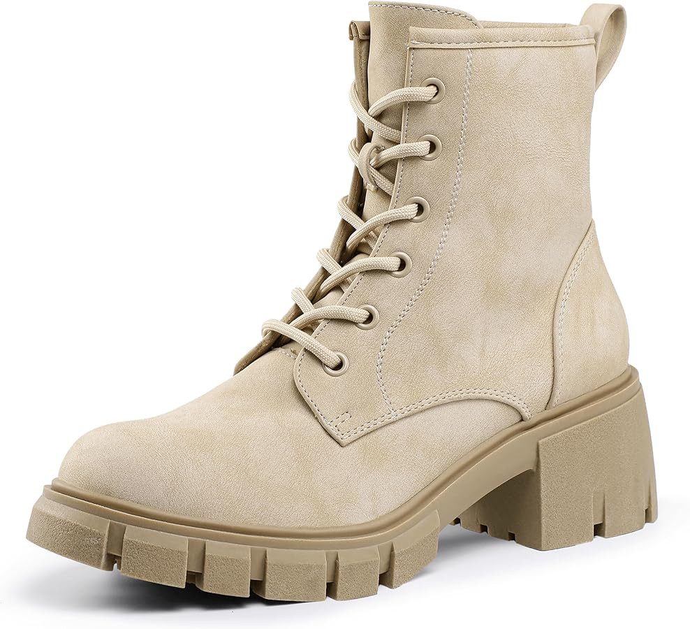 IDIFU IN2 Combat Boots Womens Ankle Boots Low Block Heel Fashion Chunky Short Platform Dress Boot... | Amazon (US)
