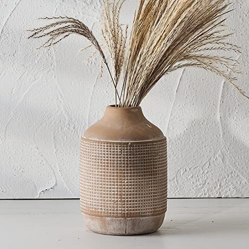 Amazon.com: Ceramic Rustic Farmhouse Vase, Sand Glaze Finish Boho Vase, Pottery Decorative Flower... | Amazon (US)