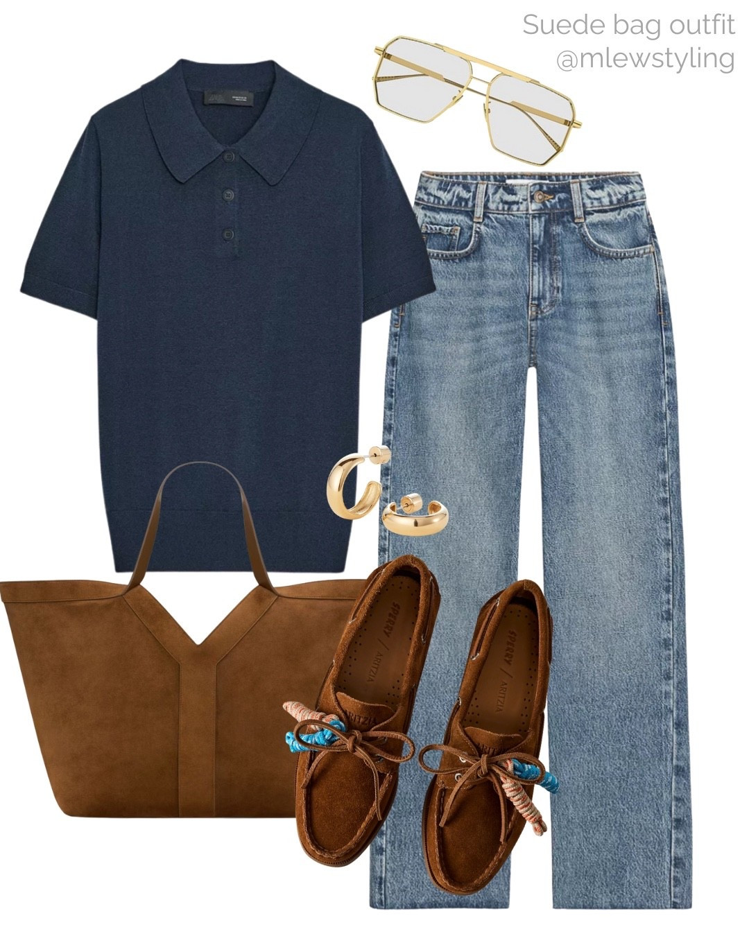 Preppy outfit for early autumn 🤎

Tags: back to school, teacher outfit, ysl suede tote bag, aritzia x sperry suede boat shoes, good hoop earrings, new-in Zara straight leg jeans, bottega veneta aviator sunglasses, navy blue polo shirt, casual workwear, office outfit 

#LTKShoeCrush #LTKWorkwear #LTKItBag