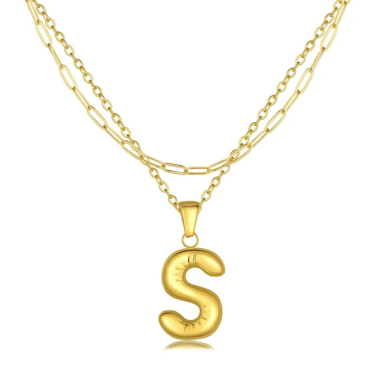 18K Gold Plated Initial Necklaces for Women - Layering Letter S Necklace Pendant Birthday Jewelry... | Walmart (US)