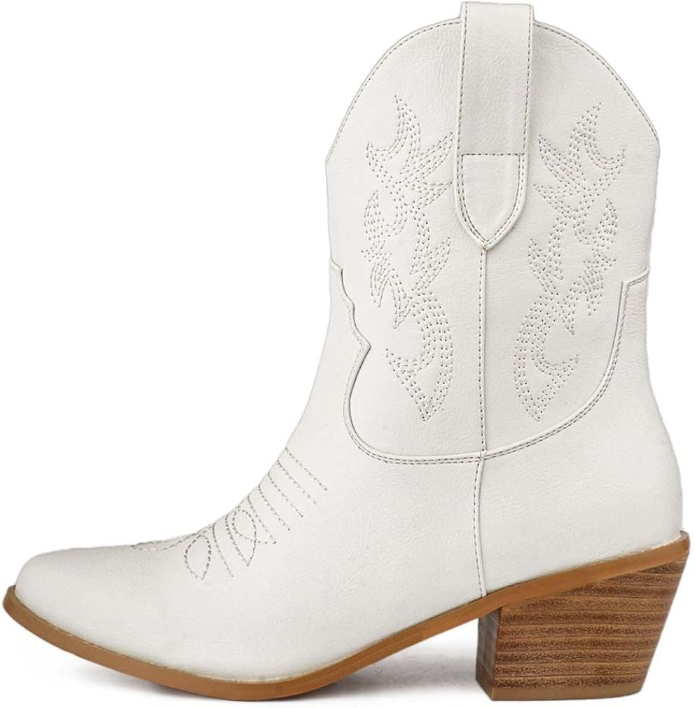 heelchic Embroidered Cowboy Boots for Women Stitching Short Cowgirl Boots Classic Chunky Stacked ... | Amazon (US)