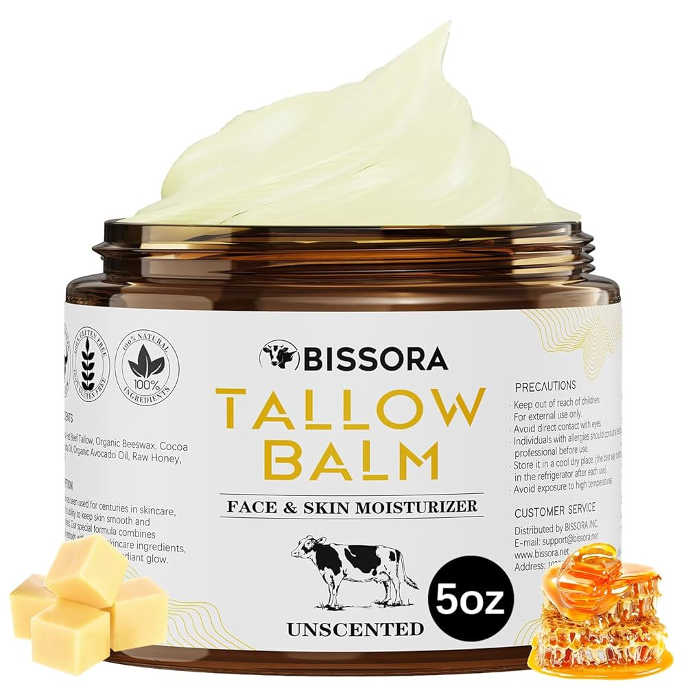 Beef Tallow for Skin, Organic Grass-Fed Beef Tallow Balm with Raw Honey & Jojoba Oil - Whipped Mo... | Amazon (US)