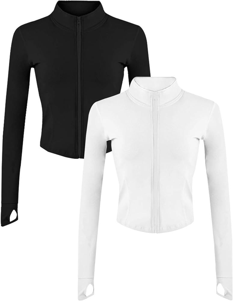 Gihuo Women's 2 Pack Athletic Yoga Jacket Cropped Full Zip Jackets Long Sleeve Lightweight Workou... | Amazon (US)