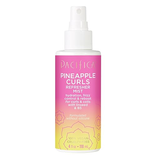 Pacifica Pineapple Curls Refresher Mist - Curl Refresher Spray, with Hyaluronic Acid, Vitamin B5 and Plant Oils, Vegan and Dermatologist Tested Curly Hair Products and Wavy Hair Products - 4 Fl Oz | Amazon (US)