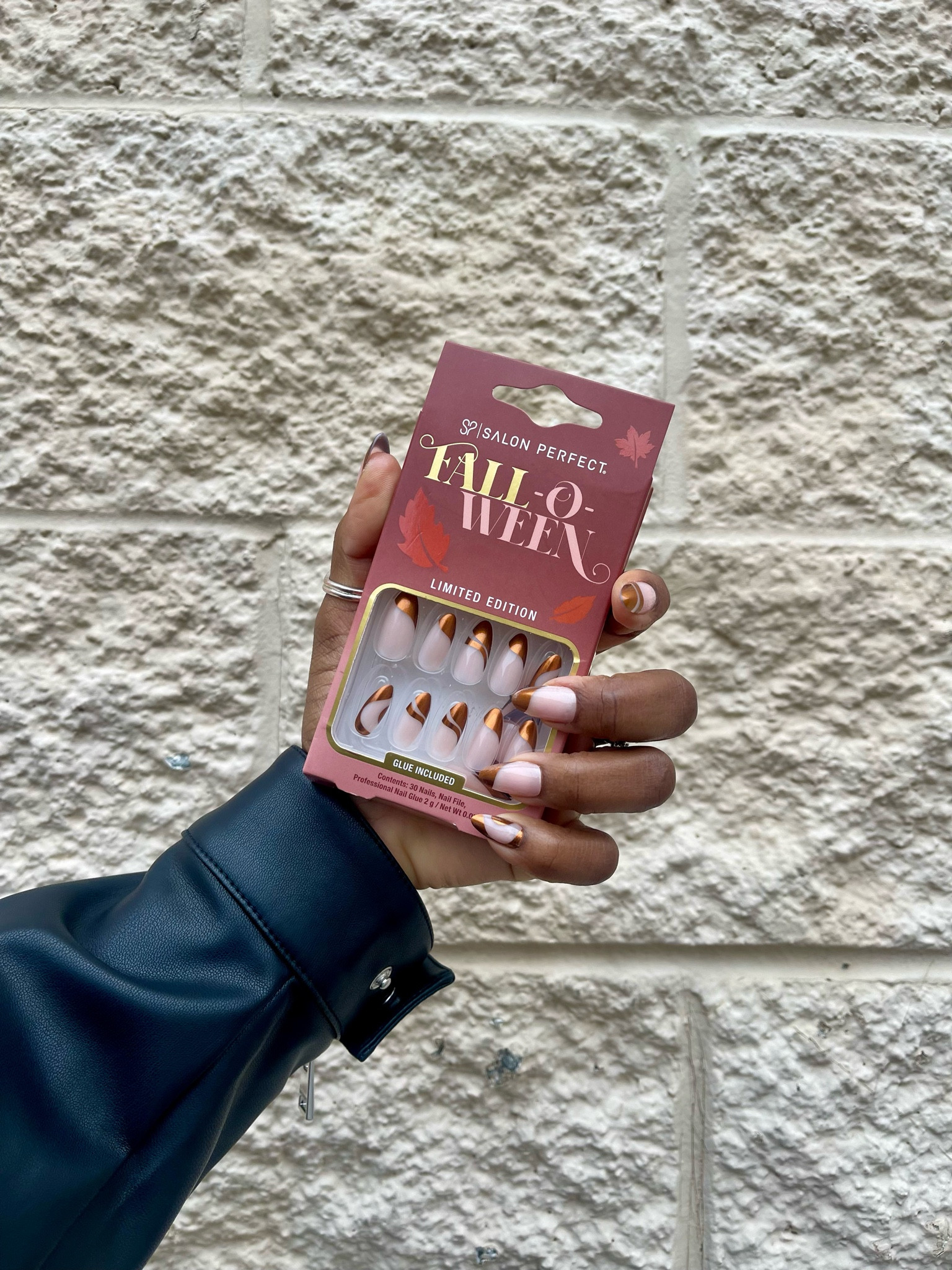 Fall nails, fall press on, press on nails, Walmart, brown French tip, easy nail idea, affordable press ons