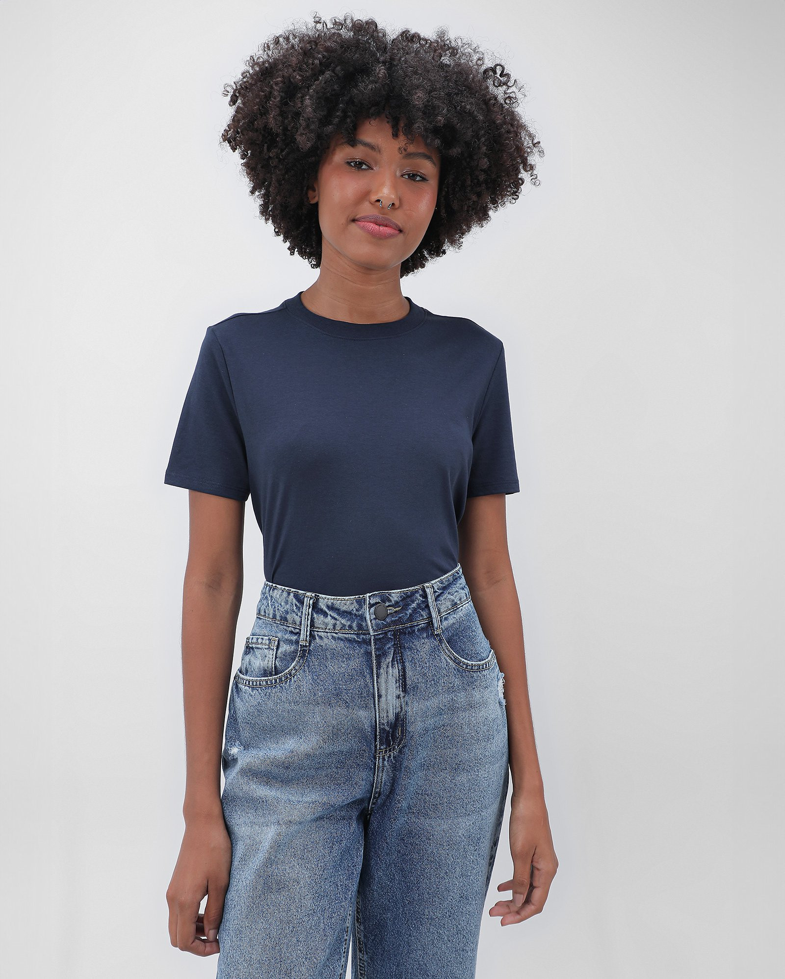 Camiseta feminina Anelize algodão peruano - Azul Escuro |  Pool Premium | Riachuelo (BR)