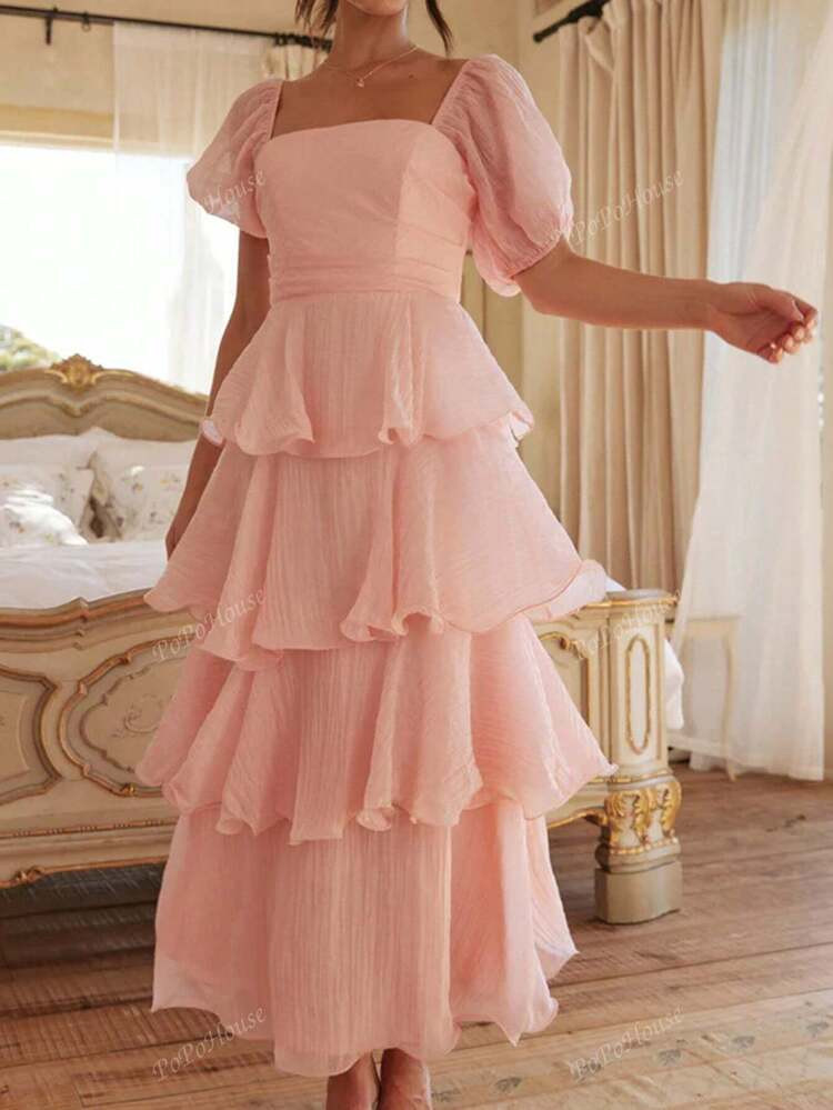 PoPoHouse Women's Summer Long Dress Gentle Wind Waist Show Thin Flouncy Skirt | SHEIN