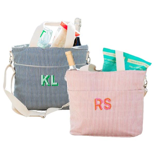 Embroidered Monogram Striped Cooler Tote | Sprinkled With Pink