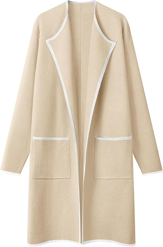 MEROKEETY Women's Open Front Coatigan Sweater Long Sleeve Casual Knit Lapel Cardigan Coat with Po... | Amazon (US)