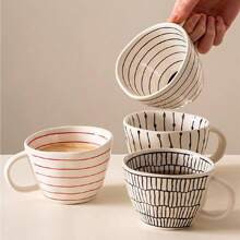 1pc 350ML Hand-Painted Ceramic Mug, Short And Fat Irregularly Dotted Coffee Cup, Suitable For Breakfast, Milk, Latte, Coffee, Striped Mug Cup | SHEIN