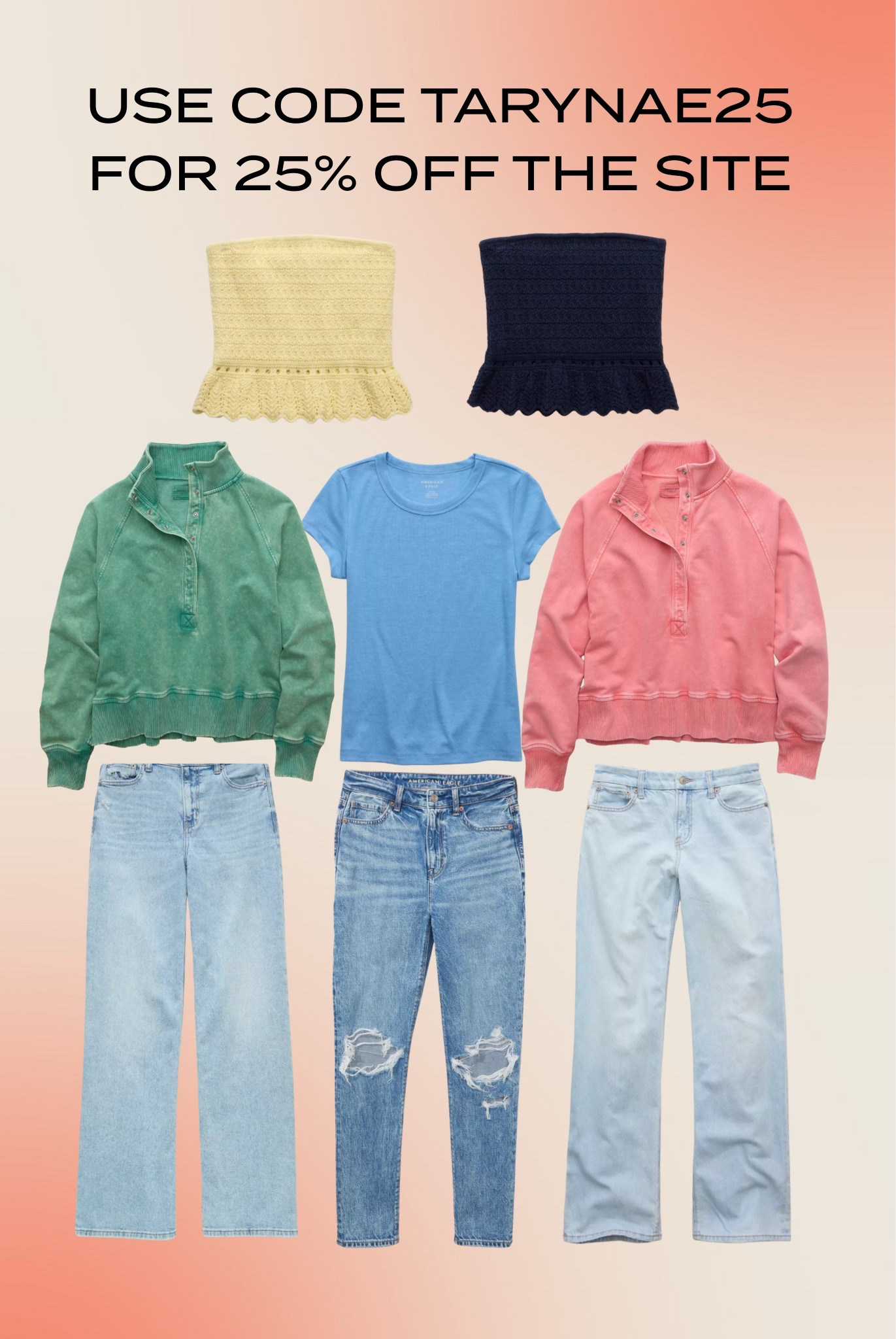 American eagle code🎉🗣️ I’m a size 10 for reference! Use code TARYNAE25 for 25% off 👖

#AEJeans

#LTKMidsize #LTKSaleAlert #LTKgrwm