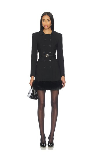 Black Wool Double Breasted Mini Dress in Black | Revolve Clothing (Global)