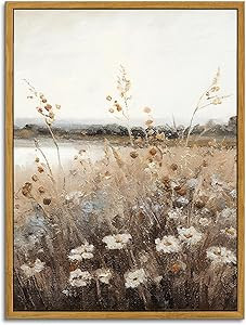 KBKBART Vintage Wall Art Framed, Retro Countryside Autumn Wildflower Field Landscape Canvas Paint... | Amazon (US)