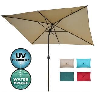 10 ft. x 6.5 ft. Rectangular Market Patio Umbrella Outdoor with Push Button Tilt and Crank in Bei... | The Home Depot