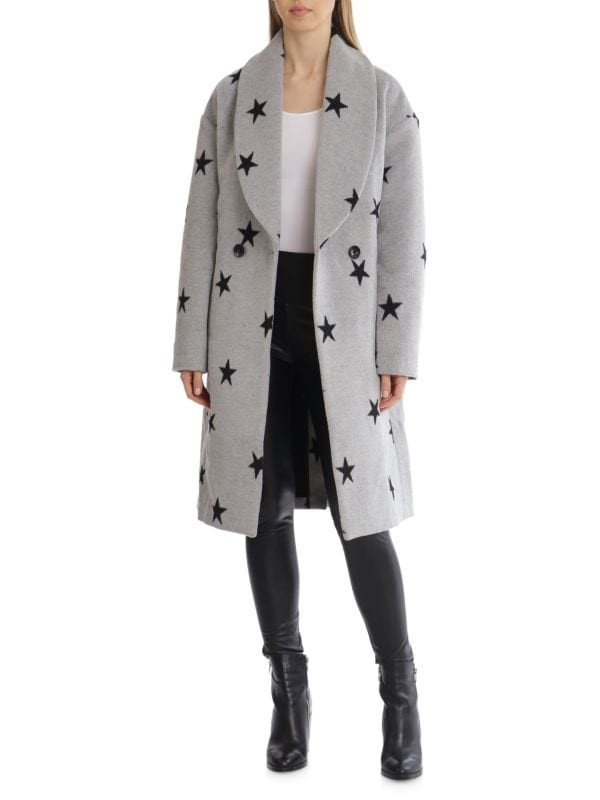 Avec Les Filles Double-Breasted Star-Print Coat on SALE | Saks OFF 5TH | Saks Fifth Avenue OFF 5TH