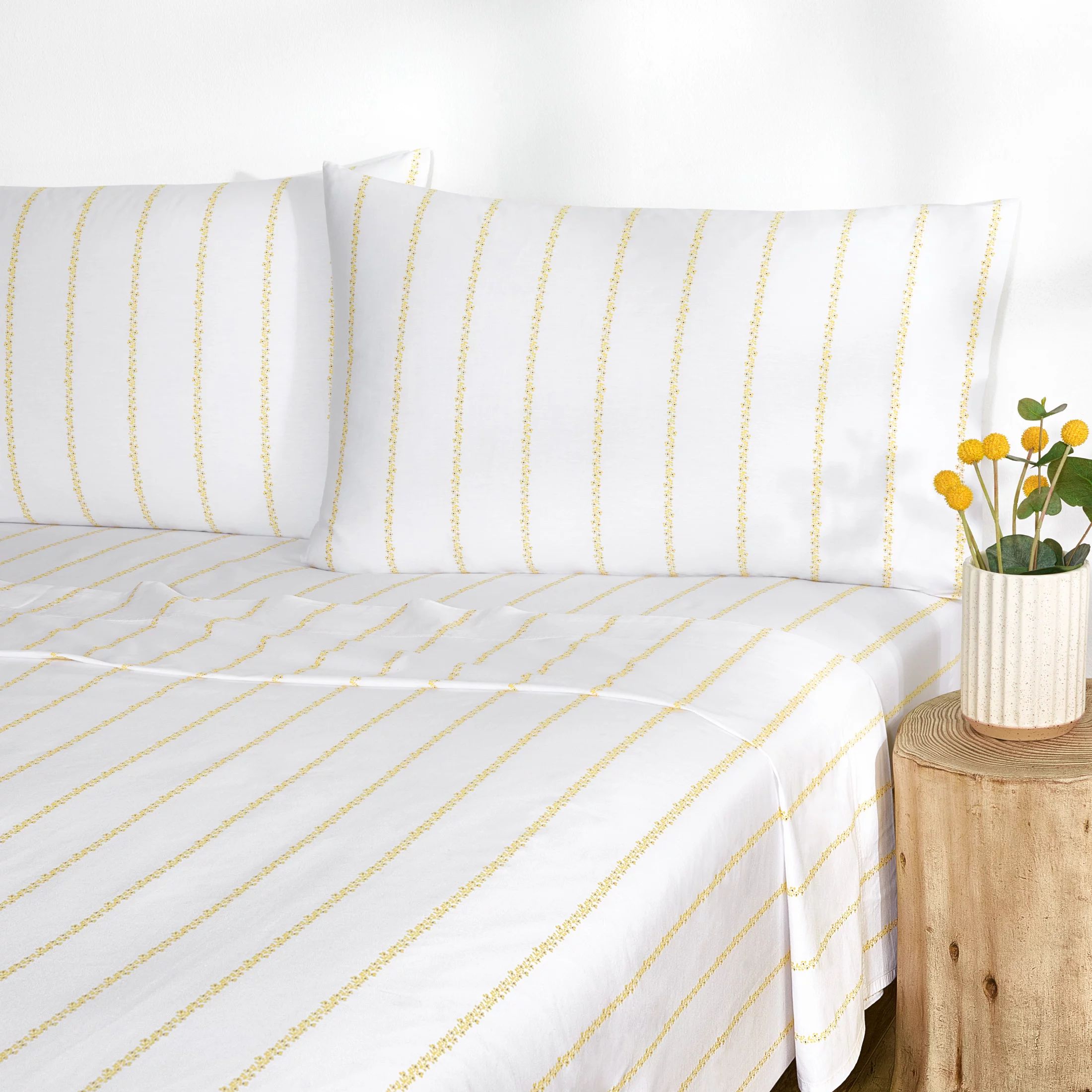 Gap Home Floral Pinstripe Percale Easy Care Sheet Set, Deep Pocket, Queen, Yellow, 4-Pieces - Wal... | Walmart (US)