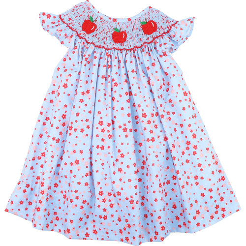 Blue And Red Floral Smocked Apple Dress | Cecil and Lou