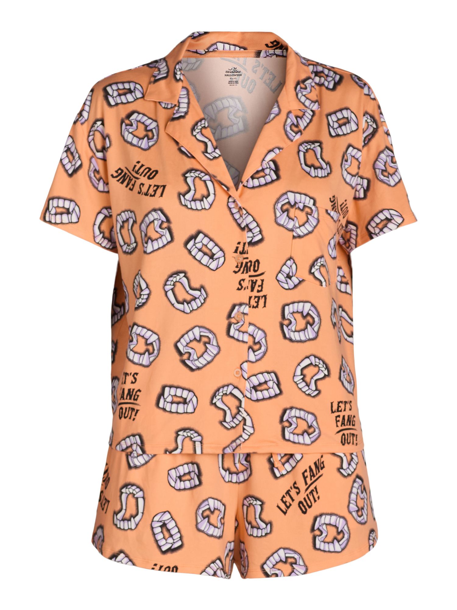 Halloween Women’s Fang Print Shorty Pajama Set, 2-Piece, Sizes XS-3X | Walmart (US)