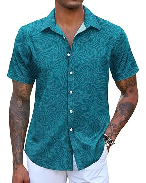 COOFANDY Mens Hawaiian Shirts Short Sleeve Button Down Aloha Shirt Casual Beach Clothes | Amazon (US)