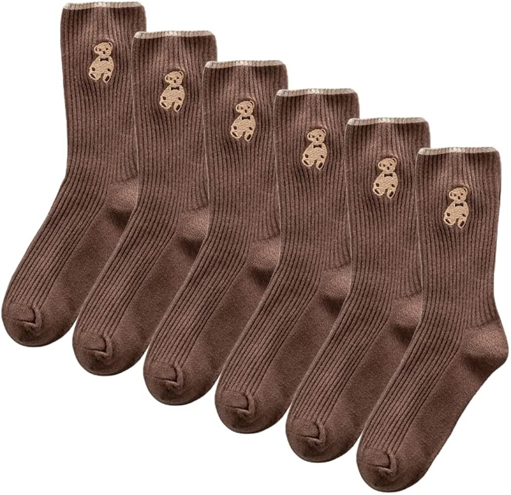 6 Pairs Women Cute Socks Fashion Cotton Breathable Socks Japanese Style Cute Bear Embroidery Casu... | Amazon (US)
