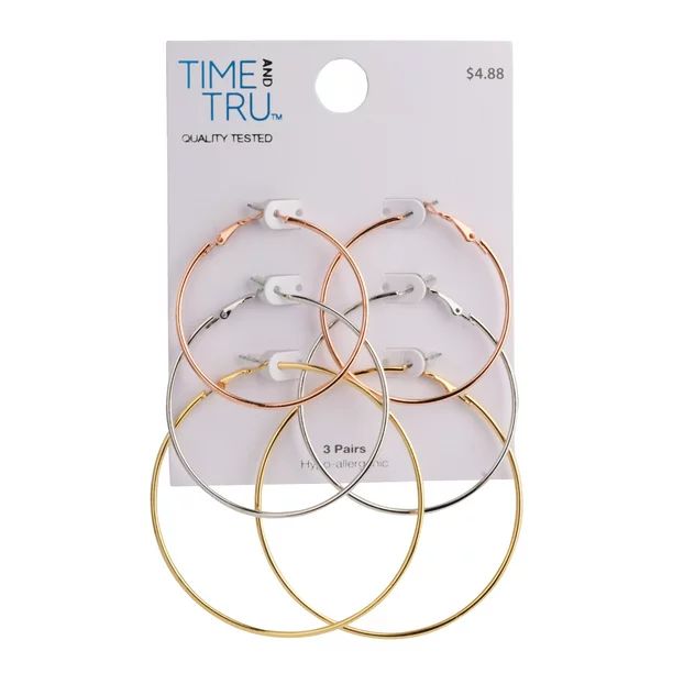 Tri-Tone Hoop Earrings Set - Walmart.com | Walmart (US)