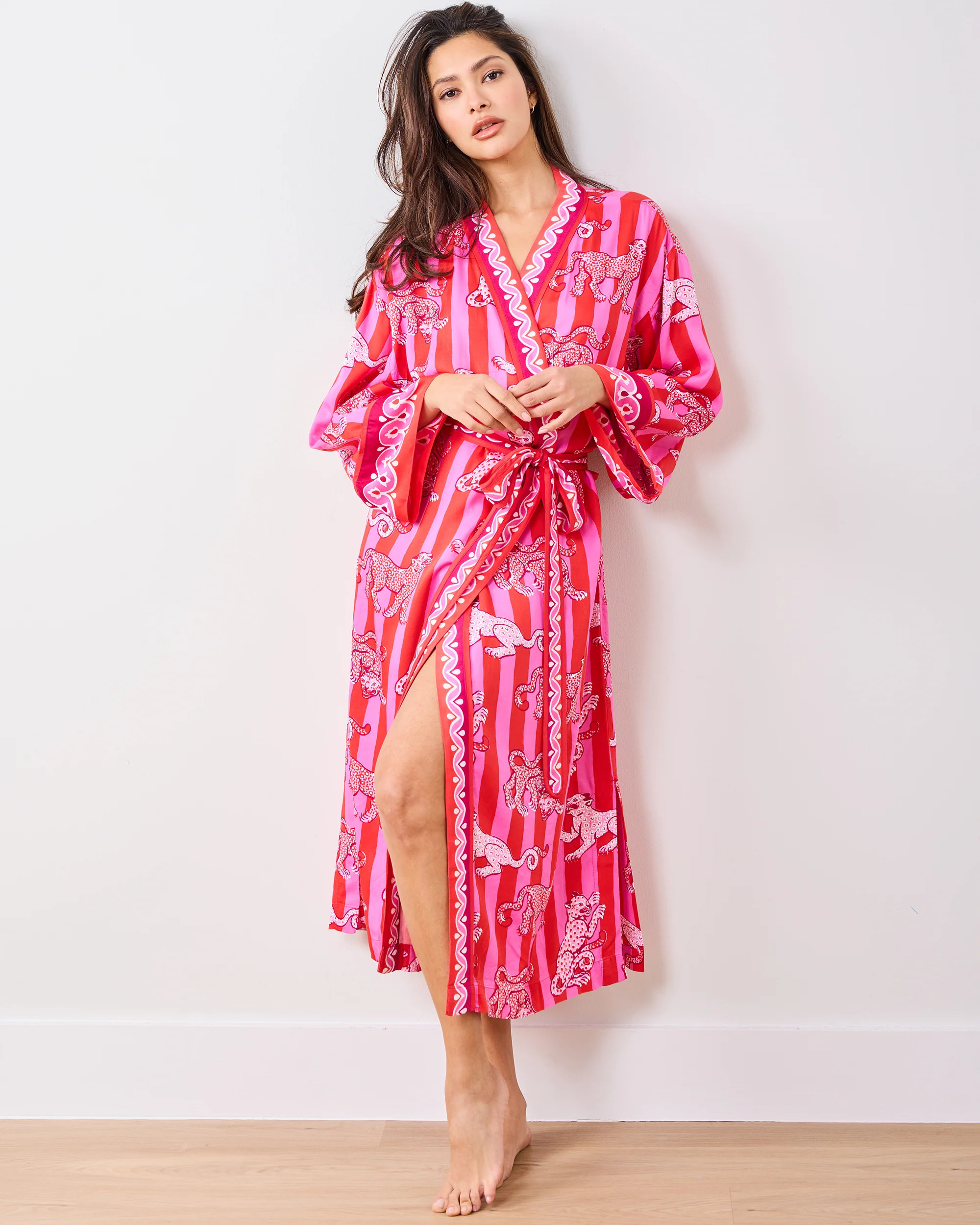 Leopard Stripes - Eco Satin Robe - Pink Cabana | Printfresh