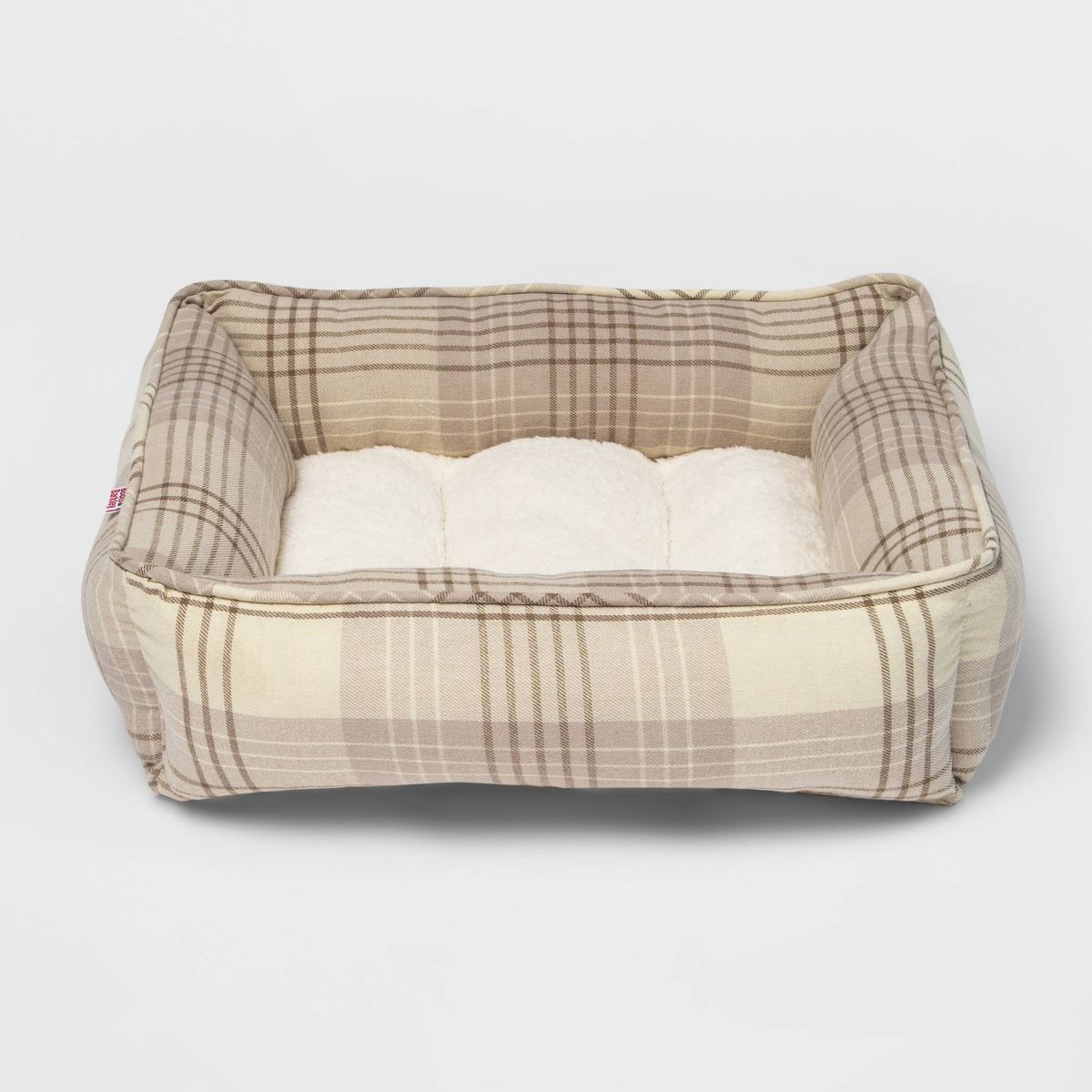 Orthopedic Plaid Flannel Cuddler Dog Bed - Cream/Brown - Boots & Barkley™ | Target
