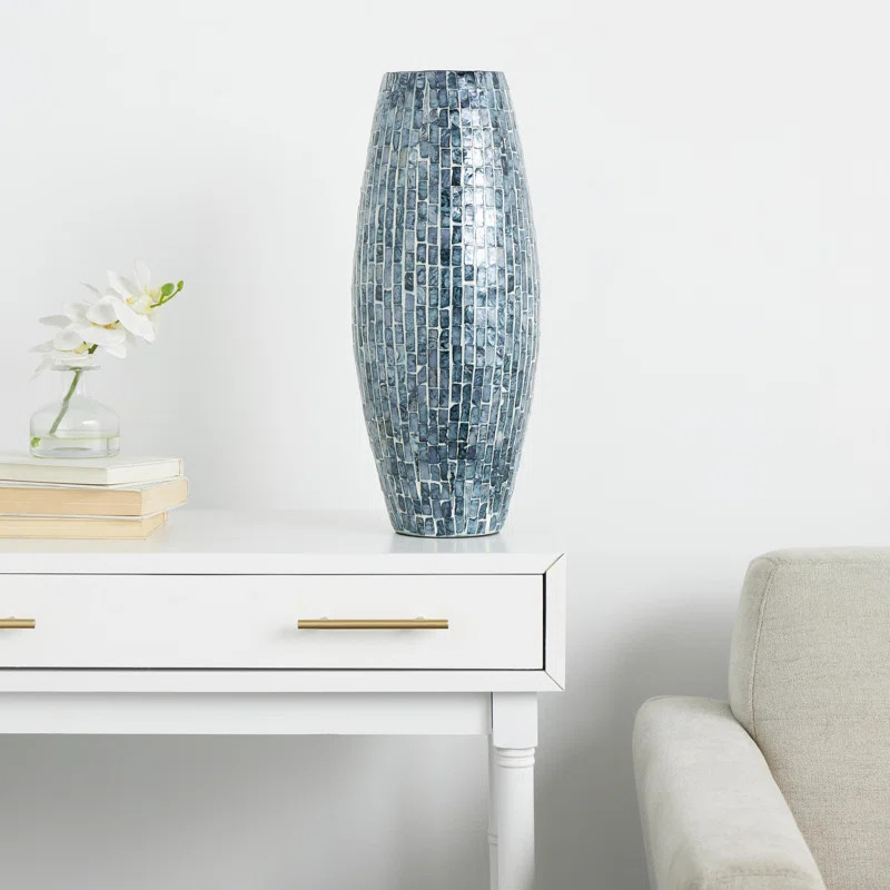 Latitude Run® Corneisha Mother of Pearl Shell Handmade Mosaic Inspired Decorative Blue Vase & Re... | Wayfair North America