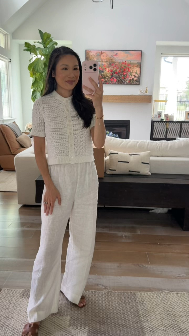 Cotton and linen outfit with this adorable textured top that is easily breastfriendly. Styled with linen pants that are a staple for this summer! so comfortable and goes well with anything.

#LTKootd #LTKSeasonal