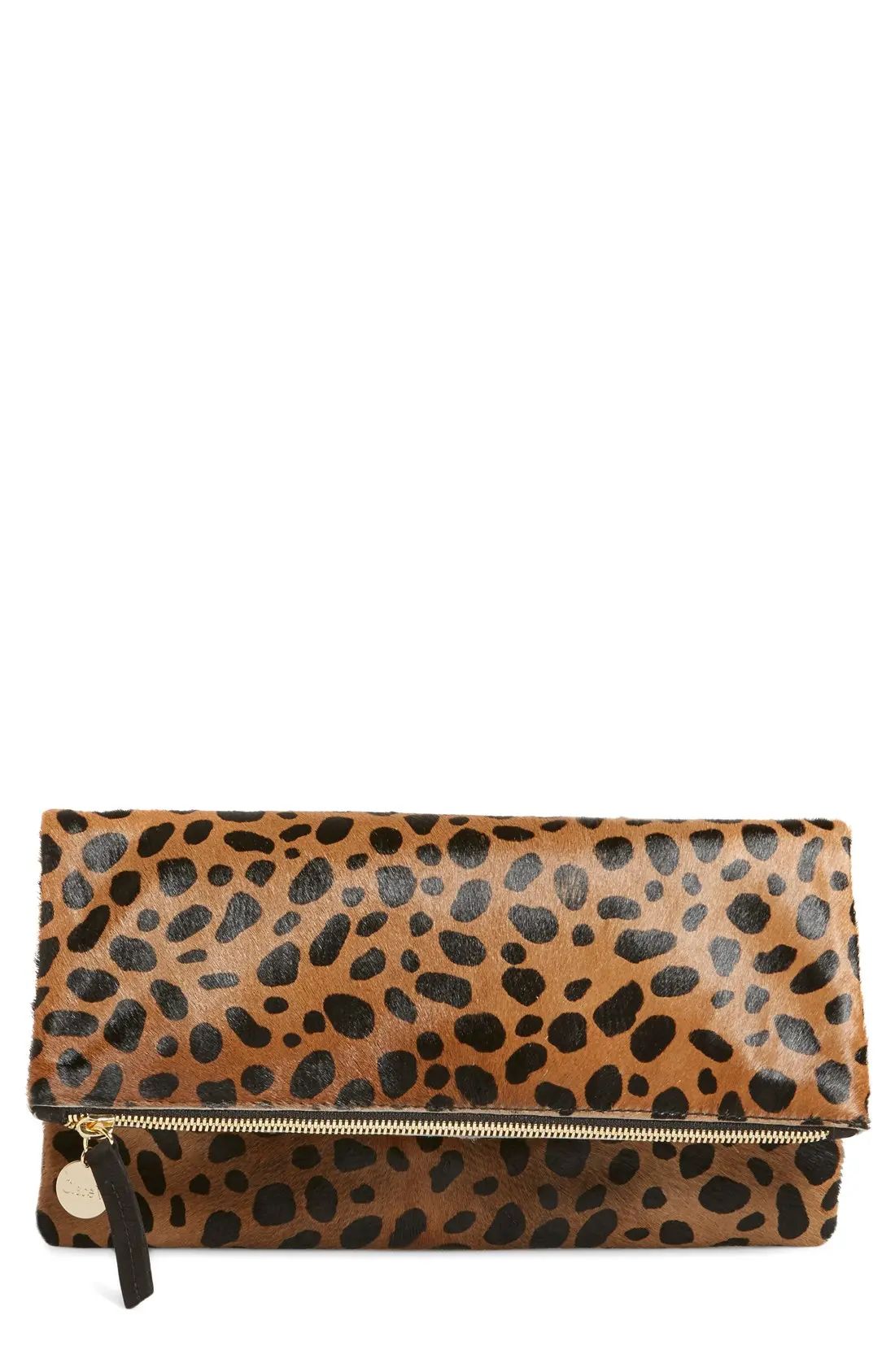 Clare V. Genuine Calf Hair Leopard Print Foldover Clutch | Nordstrom