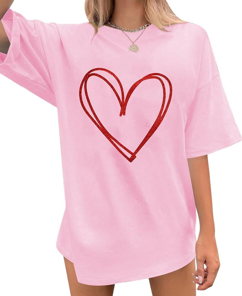 Women's Oversized T Shirts Valentine's Day Shirt Love Heart Tshirts XOXO Graphic Tees Tops | Amazon (US)