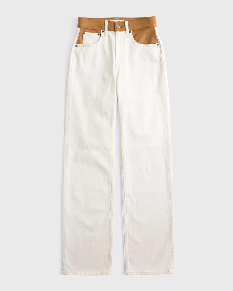 Abercrombie & Fitch Women's High Rise 90s Relaxed Jean in Ecru With Suede - Size 31 | Abercrombie & Fitch (US)