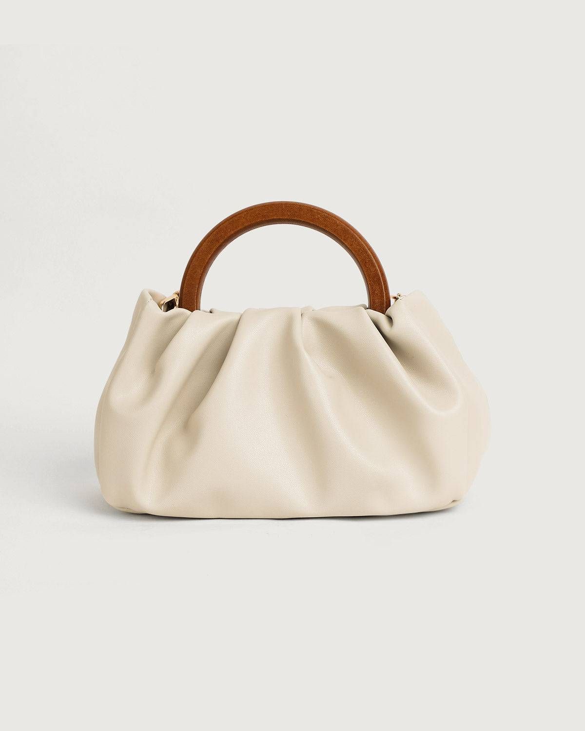 The Wooden Handle Handbag - Plain Minimalist Handbags - White - Bags | RIHOAS | rihoas.com