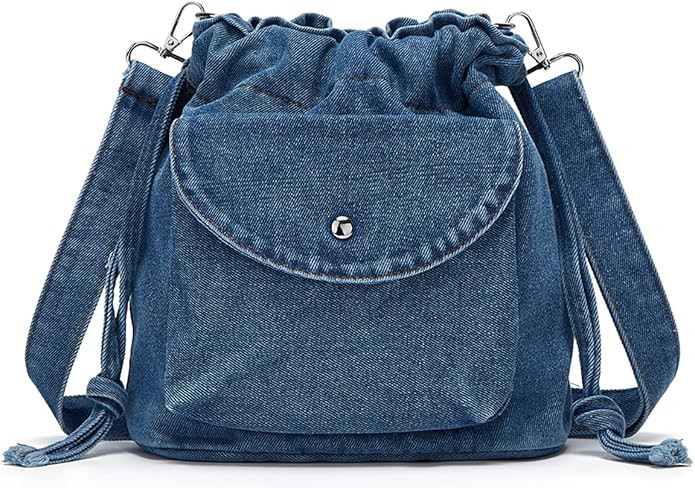 Womens Small Denim Shoulder Crossbody Bag Jean Bucket Tote Bag Drawstring Lightweight Phone Purse... | Amazon (US)