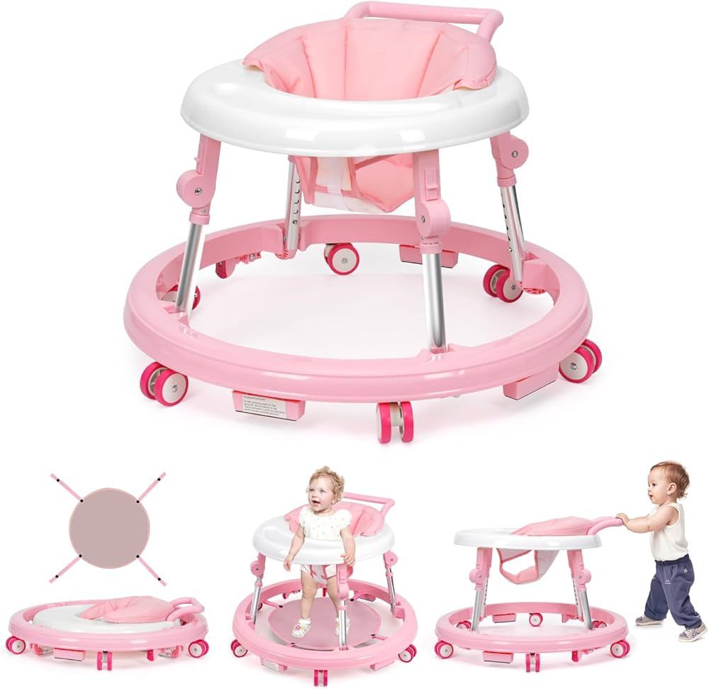 Baby Walker Foldable with 9 Adjustable Heights, Baby Walkers and Activity Center for Girls Boys B... | Amazon (US)